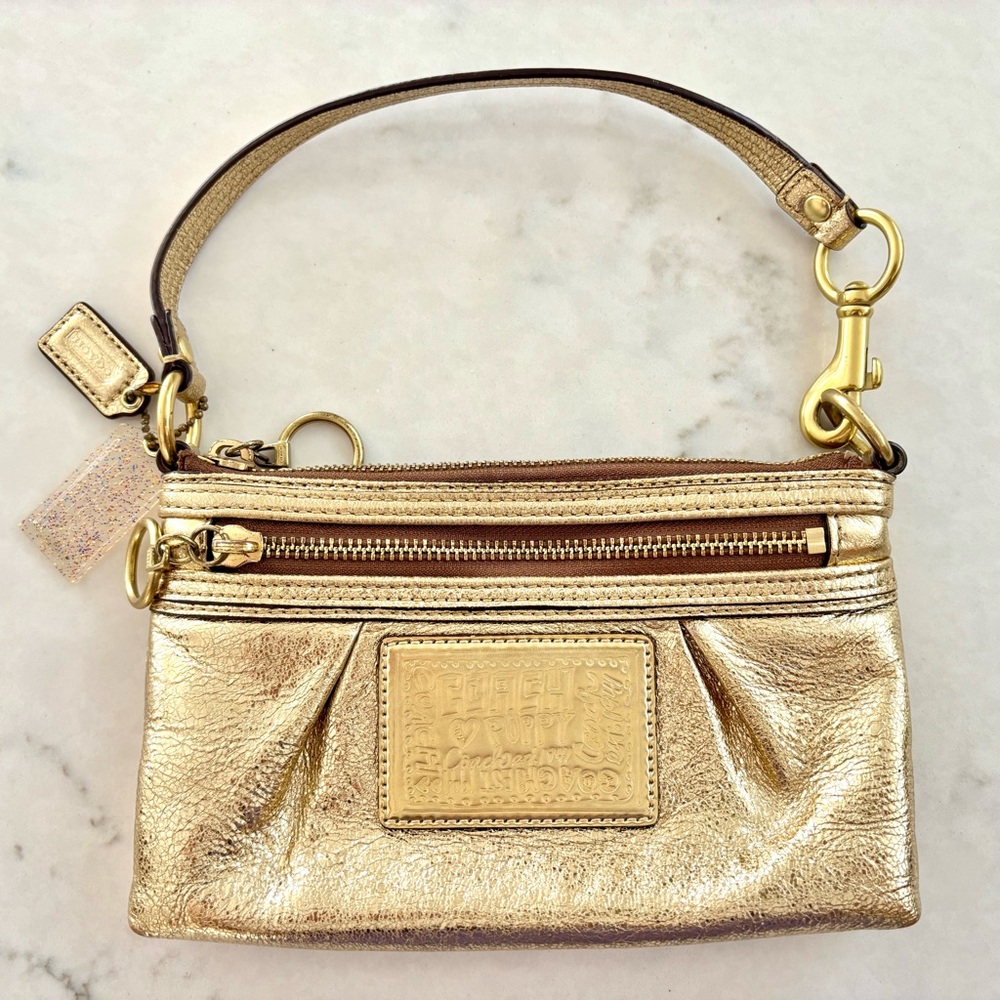 Coach Poppy Metallic Gold Leather Mini-bag Clutch